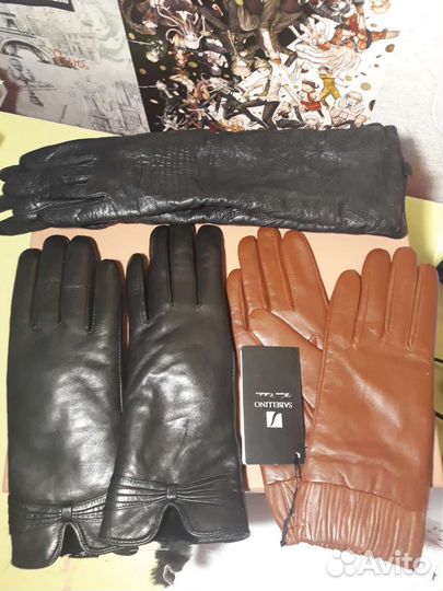 Перчатки женские кожаные новые размер 6