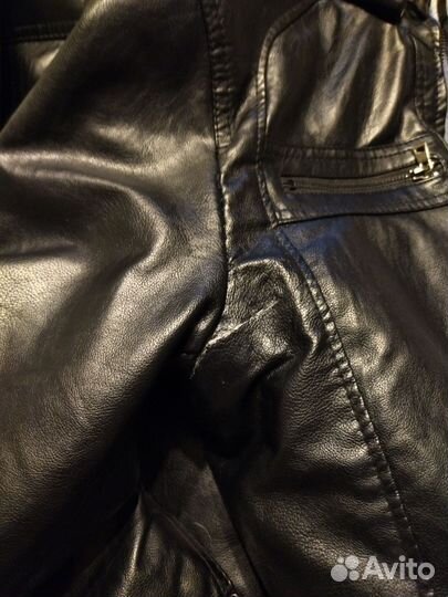 Куртка кожаная мужская зимняя с капюшоном