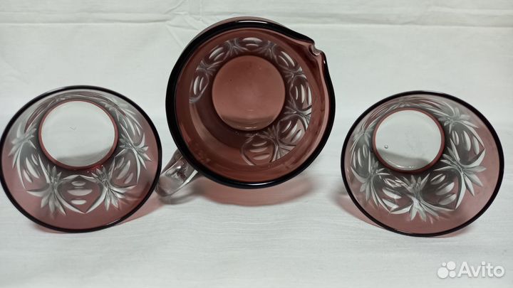Кувшин и стаканы марганцевое стекло СССР