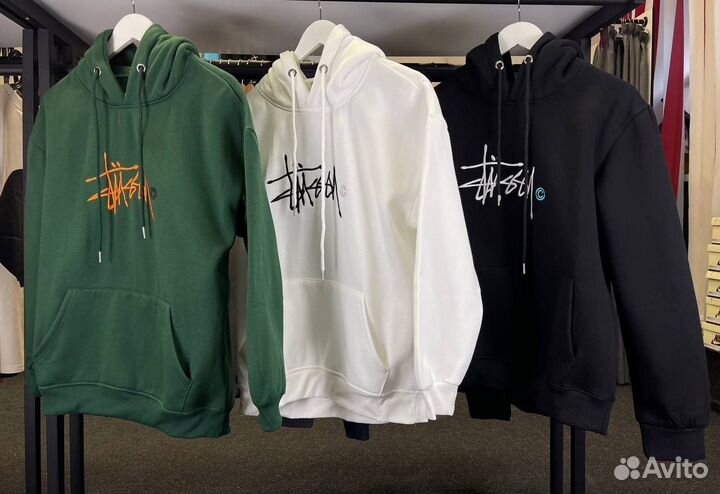 Зип худи stussy черный зеленый белый M L XL XXL