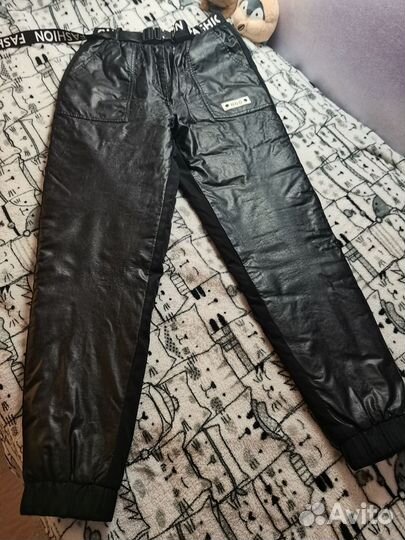 Брюки кожаные утеплённые р. 158-164