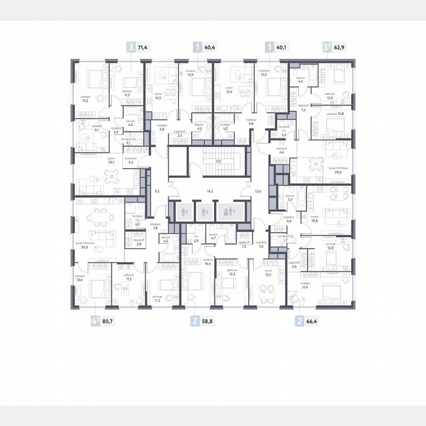 4-к. квартира, 80,6 м², 23/25 эт.