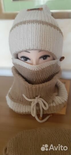 Комплект шапка, шарф-воротник и маска женский