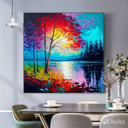 Яркая картина маслом красочный пейзаж Примерка