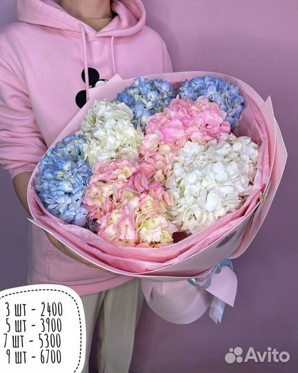 Букет цветов (коробка, цилиндр) гортензия