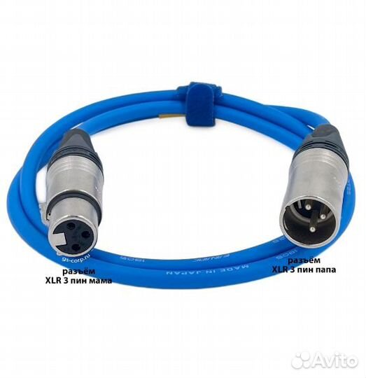 Кабель микрофонный GS-PRO XLR3F-XLR3M (blue) 0,35 метра