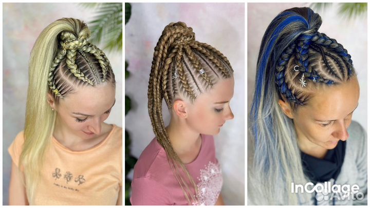 Косы с канекалоном, брейды в хвост, афрокосы