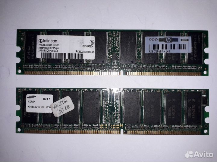 Оперативная память DDR PC3200 (400мгц) 2 по 256 Мб