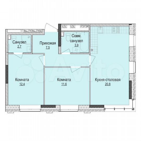 2-к. квартира, 58,9 м², 2/16 эт.