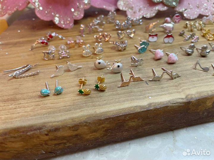 Пусеты серебро 925 эмаль