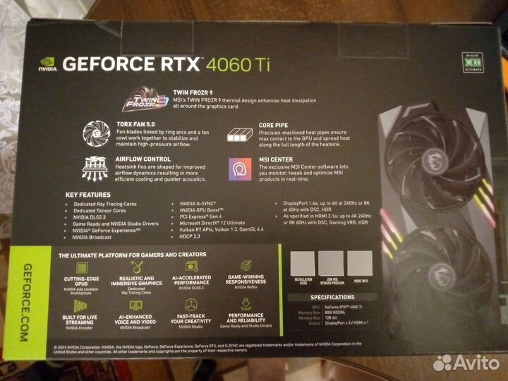 Видеокарта MSI RTX4060 Ti 8Gb Gaming X