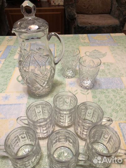 Кувшин хрустальный СССР и кружки хрустальные СССР