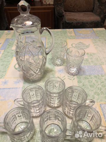 Кувшин хрустальный СССР и кружки хрустальные СССР
