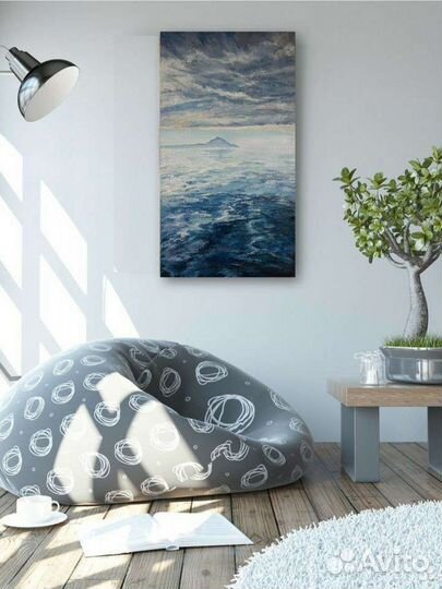 Картина маслом большая текстурная море горы