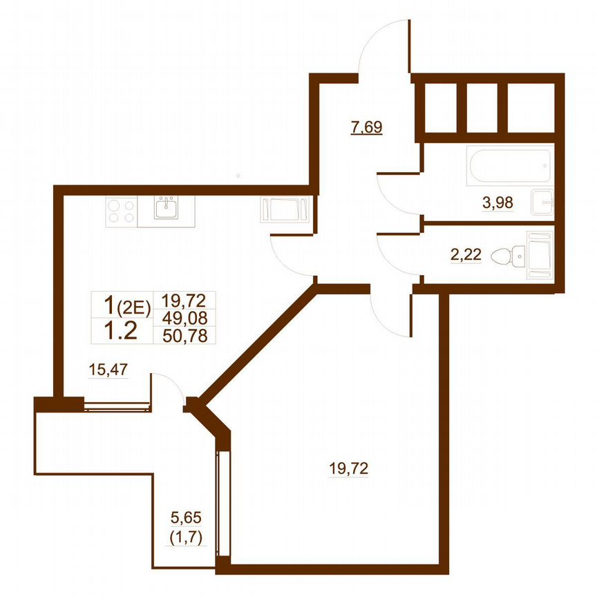 1-к. квартира, 50,8 м², 5/11 эт.