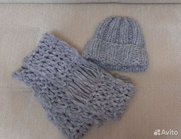 Шапки с шарфом меринос, вязаный кейп