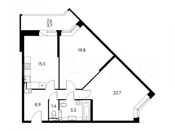 2-к. квартира, 77,3 м², 8/17 эт.