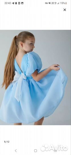 Платье для девочки 80 см голубое с бантом на спине