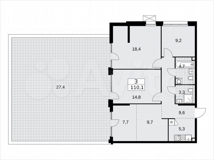 3-к. квартира, 110,1 м², 2/15 эт.