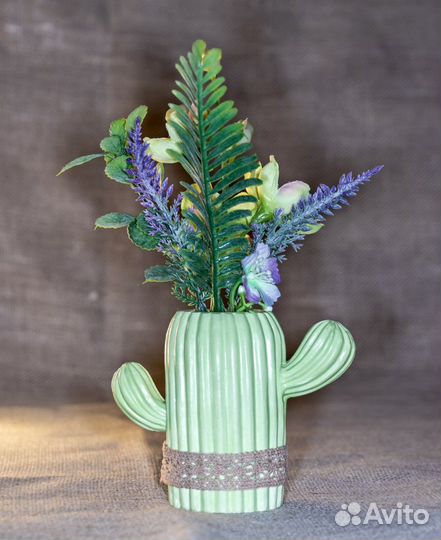 Ваза декоративная кактус с цветами, карандашница
