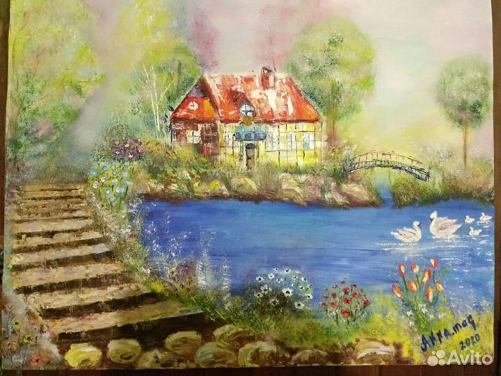 Большая картина маслом на холсте на подрамнике