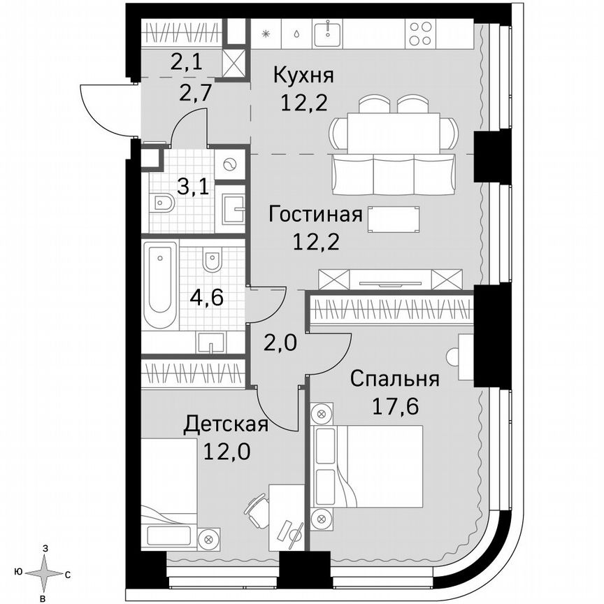 2-к. квартира, 68,5 м², 2/49 эт.