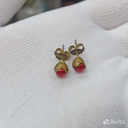 Советские Серьги Красные Цветы Бутоны СССР Ретро