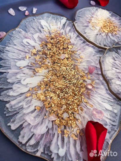 Поднос, сервировочный набор, эпоксидная смола