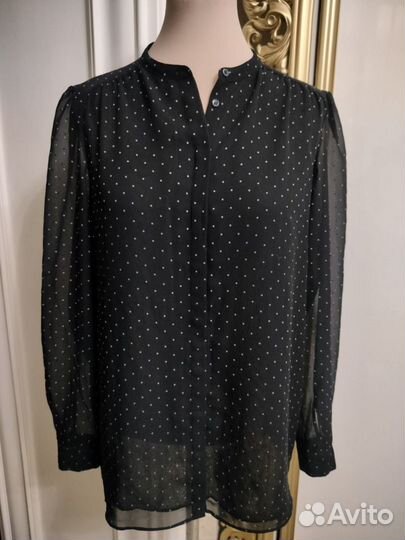 Massimo Dutti блузка чёрная в горошек
