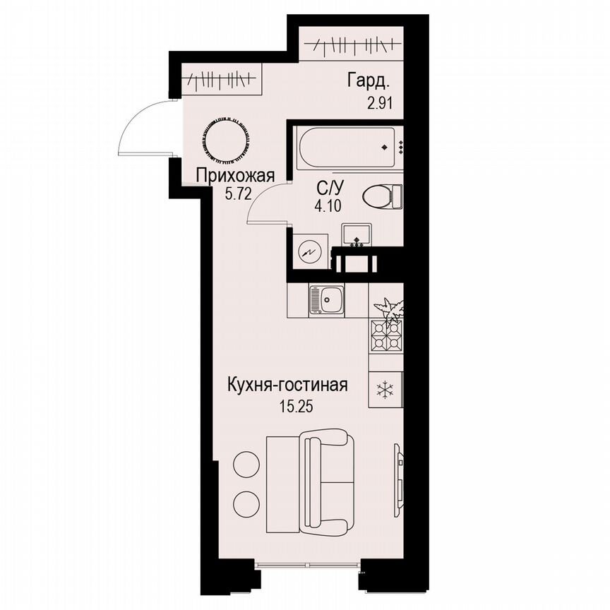 Квартира-студия, 28 м², 4/6 эт.