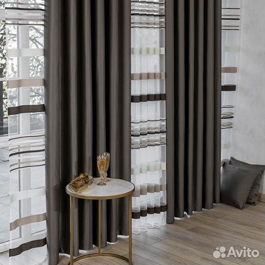 Комплект Шторы + Тюль Адора Мускат и Полоска