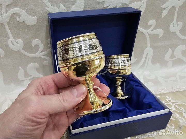 Рюмки серебро с позолотой набор