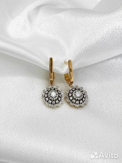 Золотые серьги с бриллиантами 585 проба 3.92 гр
