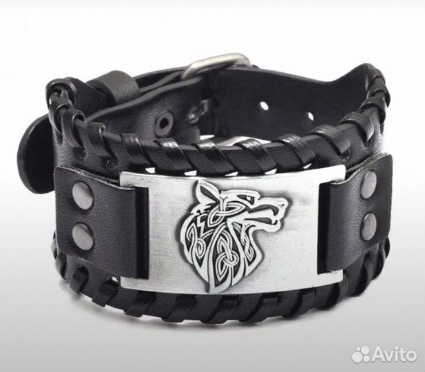 Мужской браслет Волк эко кожа