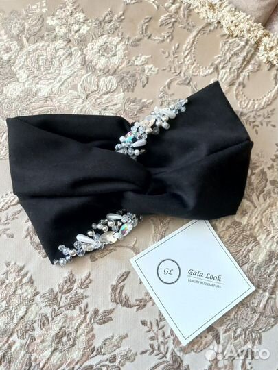 Новая Повязка на голову эко замша со стразами