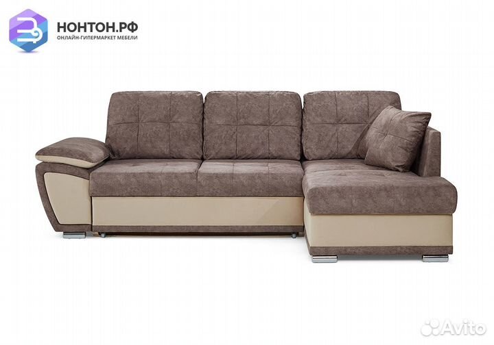 Диван угловой дельфин Риттэр коричневый / бежевый