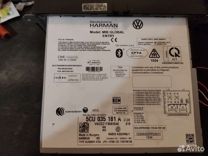 Магнитола 2din volkswagen polo 5CU035181A