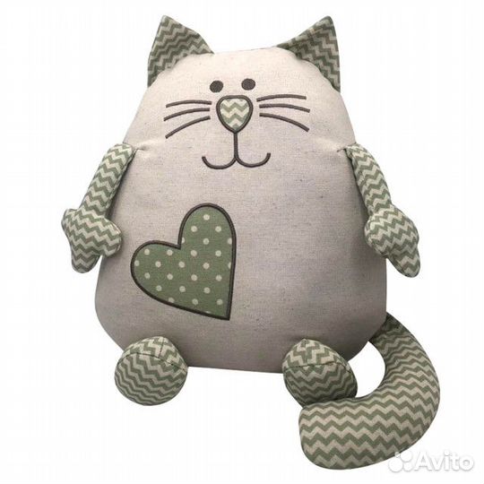 Подушка декоративная NAT Сердечный кот 36x41см зел