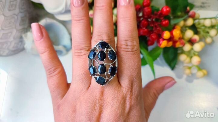 Кольцо сапфиры Шри Ланка 12,4ct 18,5р-р 14,5гр 925