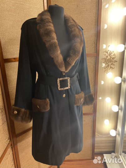 Кардиган плащ на весну с мехом норки