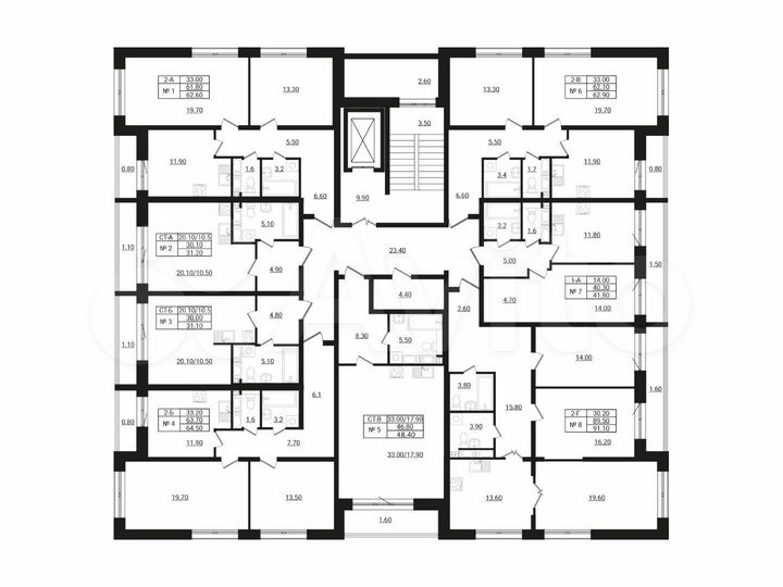 2-к. квартира, 62,6 м², 5/9 эт.