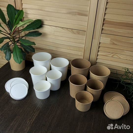 Супница с крышкой - крафт и белая