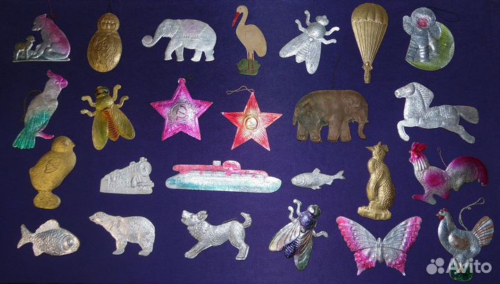 Елочные игрушки картонные, картонаж времён СССР