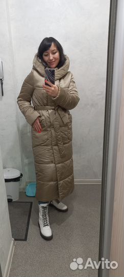 Пуховик зимний женский 42 44 длинный с поясом