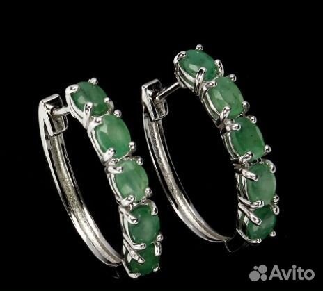 Серебряные серьги конго с изумрудами