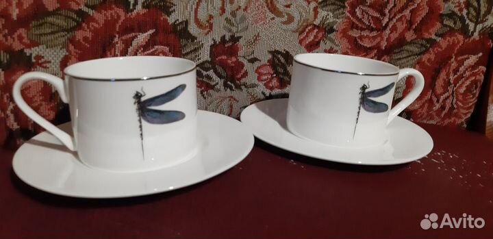Чайная пара,2 персоны,4 предмета,Стрекоза цветная