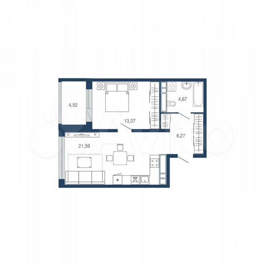 1-к. квартира, 50,4 м², 5/22 эт.