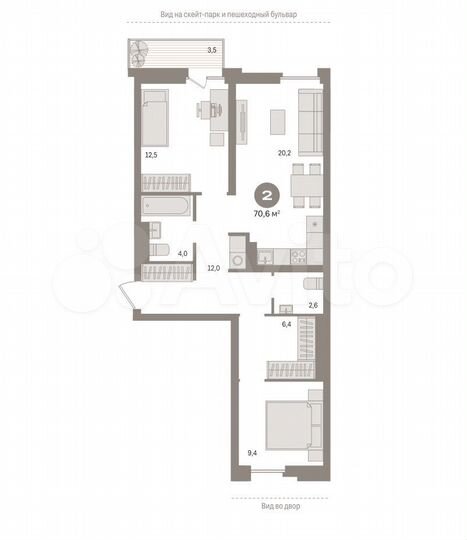 2-к. квартира, 72 м², 2/16 эт.