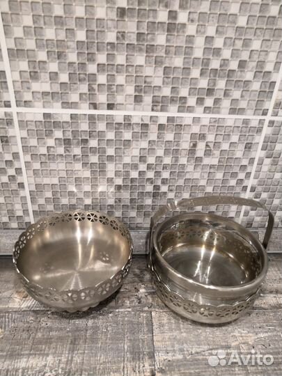 Мельхиоровая конфетница и сахарница