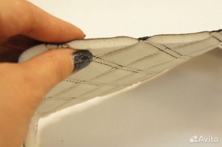 Дверные карты экокожа ромб на Приору синие строчки